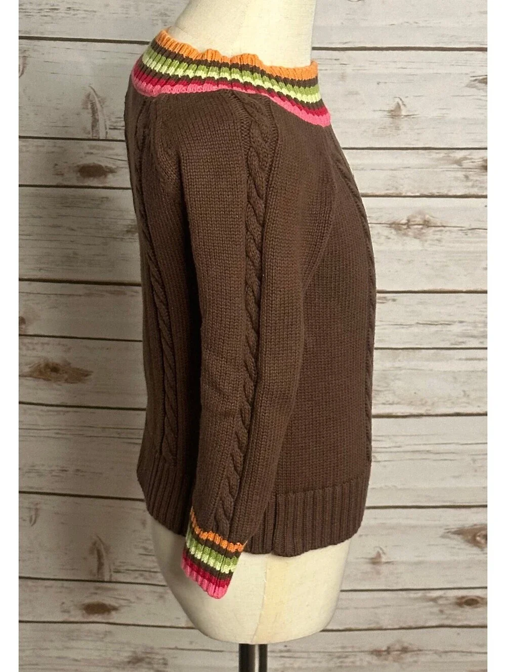 Gymboree Winter Cheer Dot Flower brown 100% cotton cable-knit sweater XS (3-4)